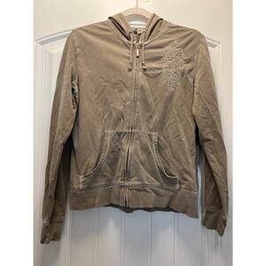 Style & Co Petite Sport Women’s Zip Up Embroidered Hooded Sweatshirt Sz P/M Gray